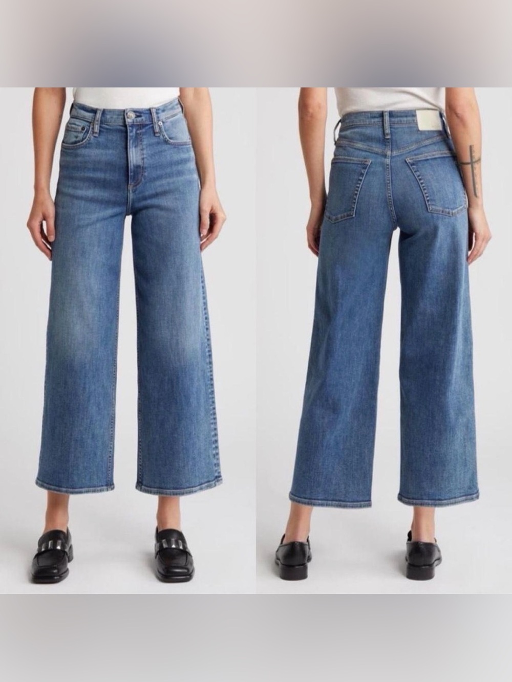 Rag & Bone Ruth Super High Rise Ankle Wide Leg Denim medium wash jeans size 24